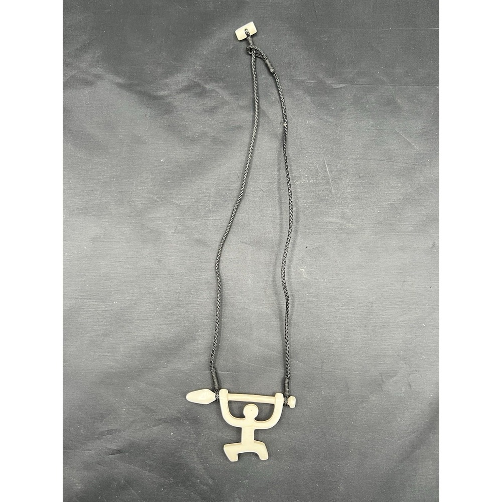 Vintage Hand Carved Hawaiian Petroglyph Paddler Necklace 22" Signed